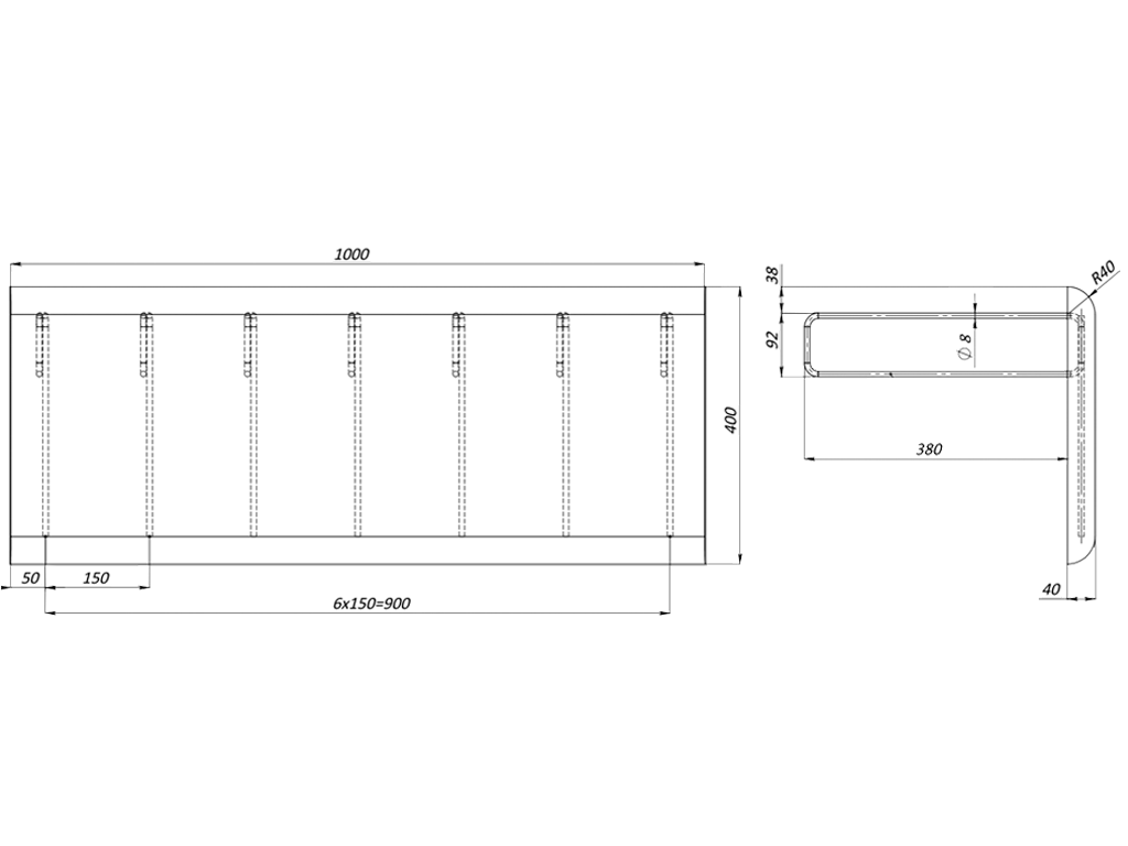 Cornișă pentru poduri (tip dreaptă), din polimerbeton (1000x400x40mm)