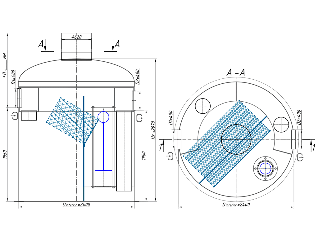 Separator de hidrocarburi și materii în suspensie Vodaland OilBase200-45/225, debit nominal Q=45,0 l/sec dotat cu ByPass interior debit 225,0 l/sec