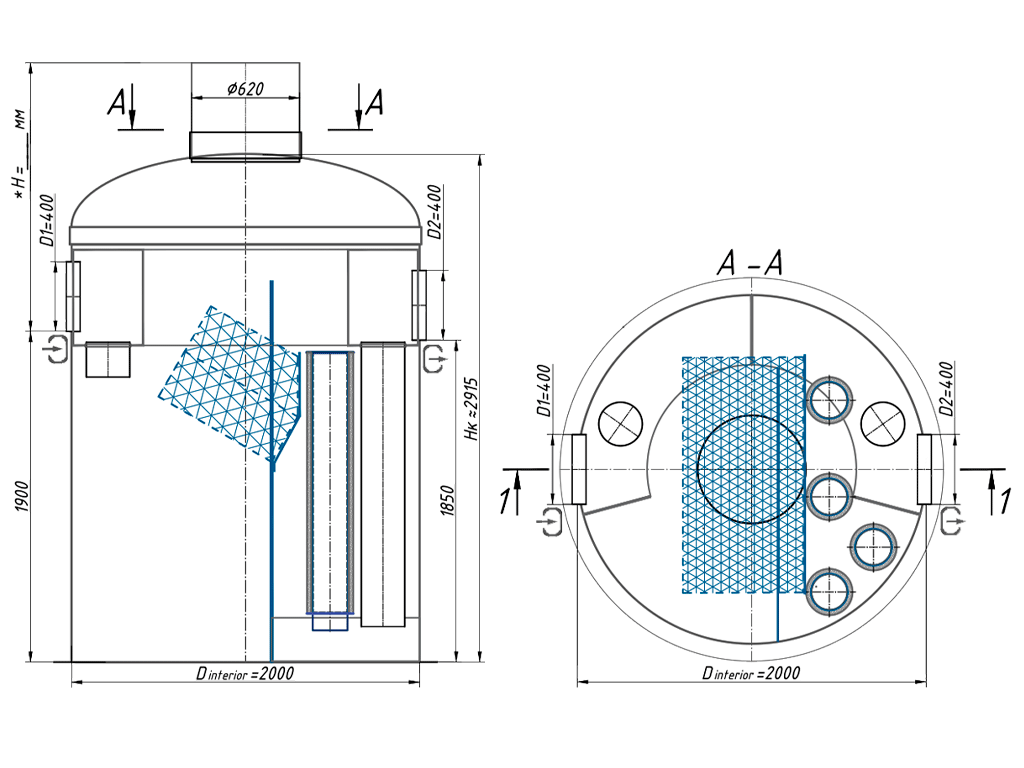 Separator de hidrocarburi si materii in suspensie VODALAND OilPro200-30, debit Q=30,0 l/s, cu ByPass interior (Q=150,0 l/s)