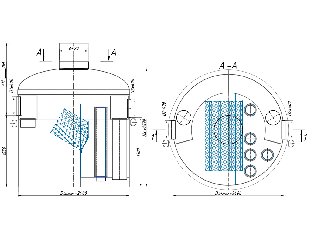 Separator de hidrocarburi si materii in suspensie VODALAND OilPro200-35, debit Q=35,0 l/s, cu ByPass interior (Q=175,0 l/s)
