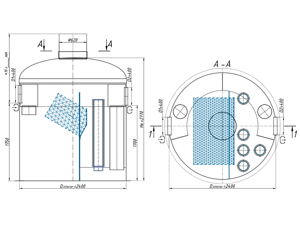 Separator de hidrocarburi si materii in suspensie VODALAND OilPro200-40, debit Q=40,0 l/s, cu ByPass interior (Q=200,0 l/s)