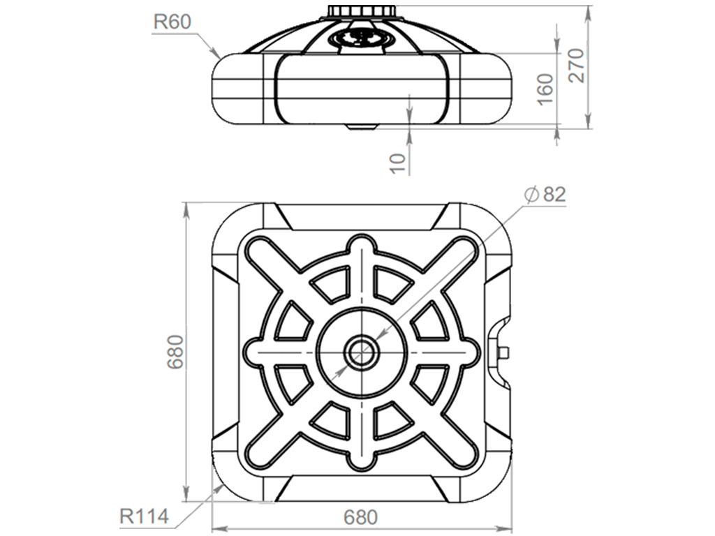 Rezervor PLAT pentru dus de vara  W=75 litri, dotat cu para si robinet (680x680x270)