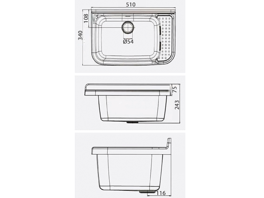 Уличная раковина PP TERRA для летней кухни и сада 510х340х250мм