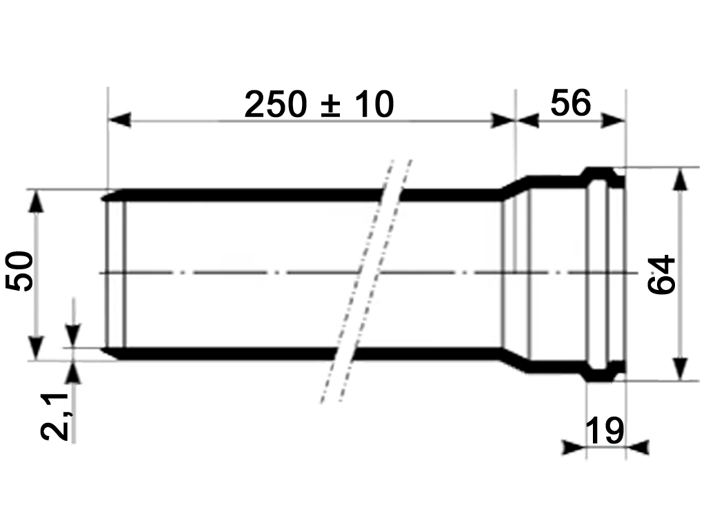 Труба ПП шумопоглощающая Ultra dB D50мм длиной l=250мм, многослойная, для внутреней канализации