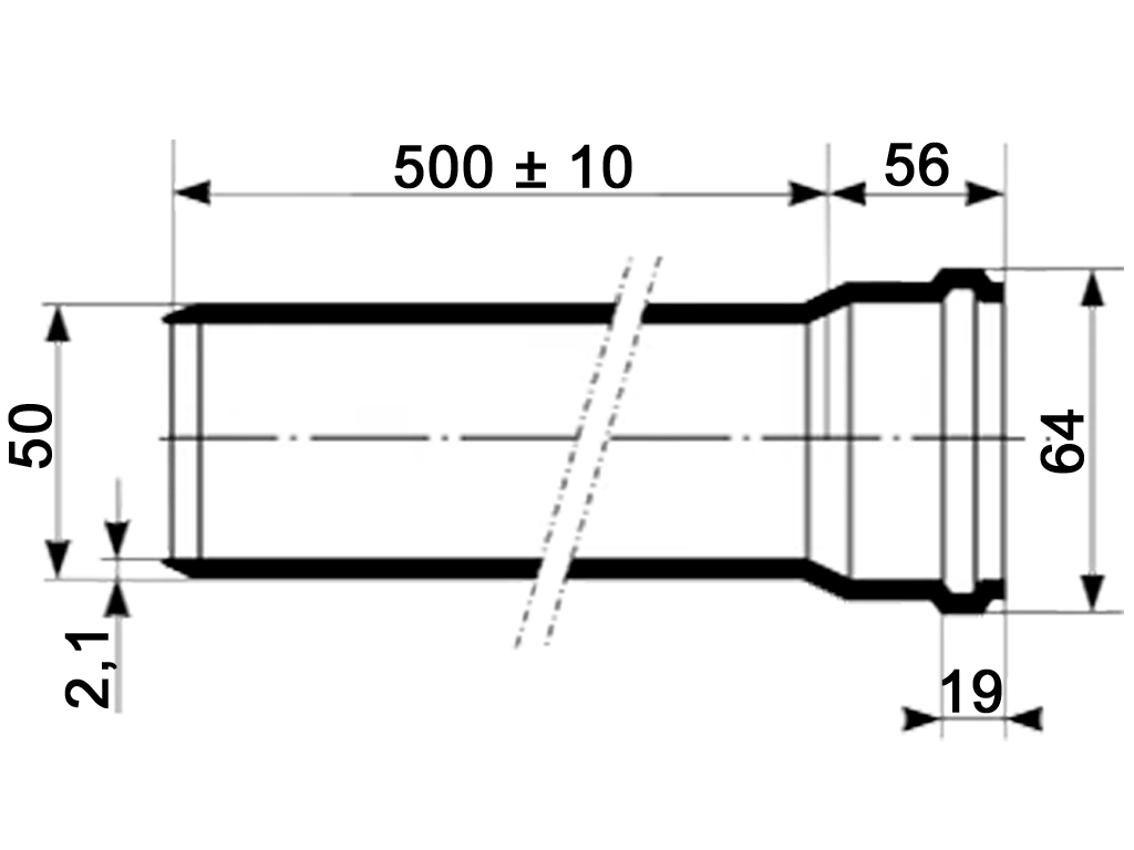 Труба ПП шумопоглощающая Ultra dB D50мм длиной l=500мм, многослойная, для внутреней канализации