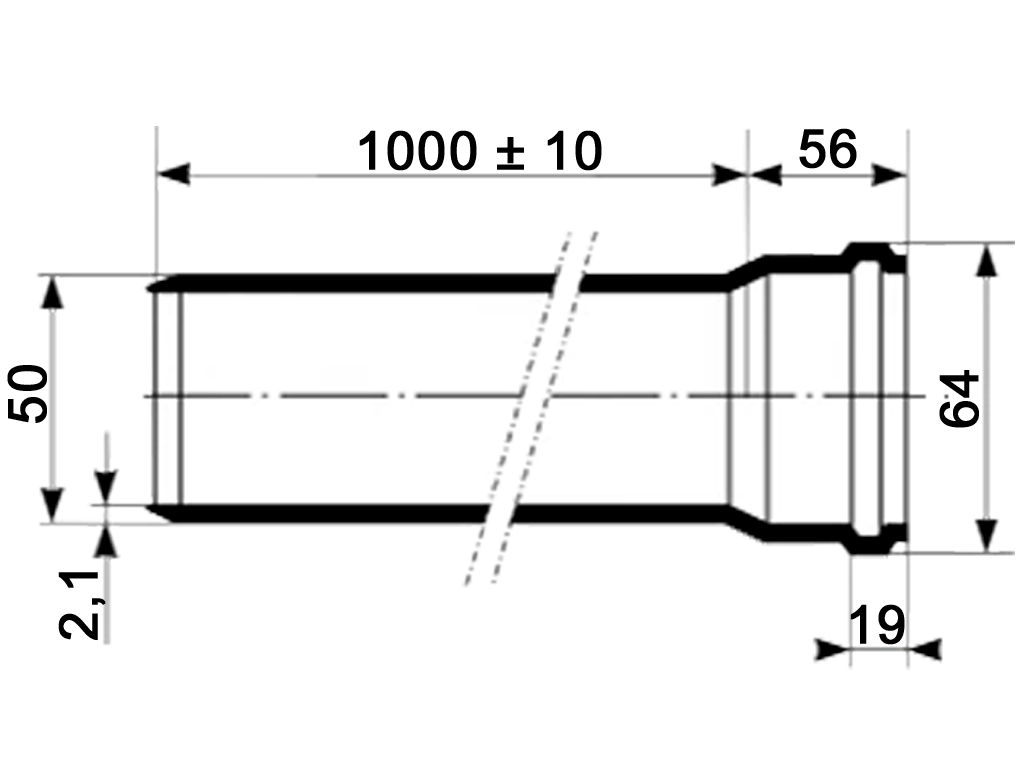 Труба ПП шумопоглощающая Ultra dB D50мм длиной l=1000мм, многослойная, для внутреней канализации