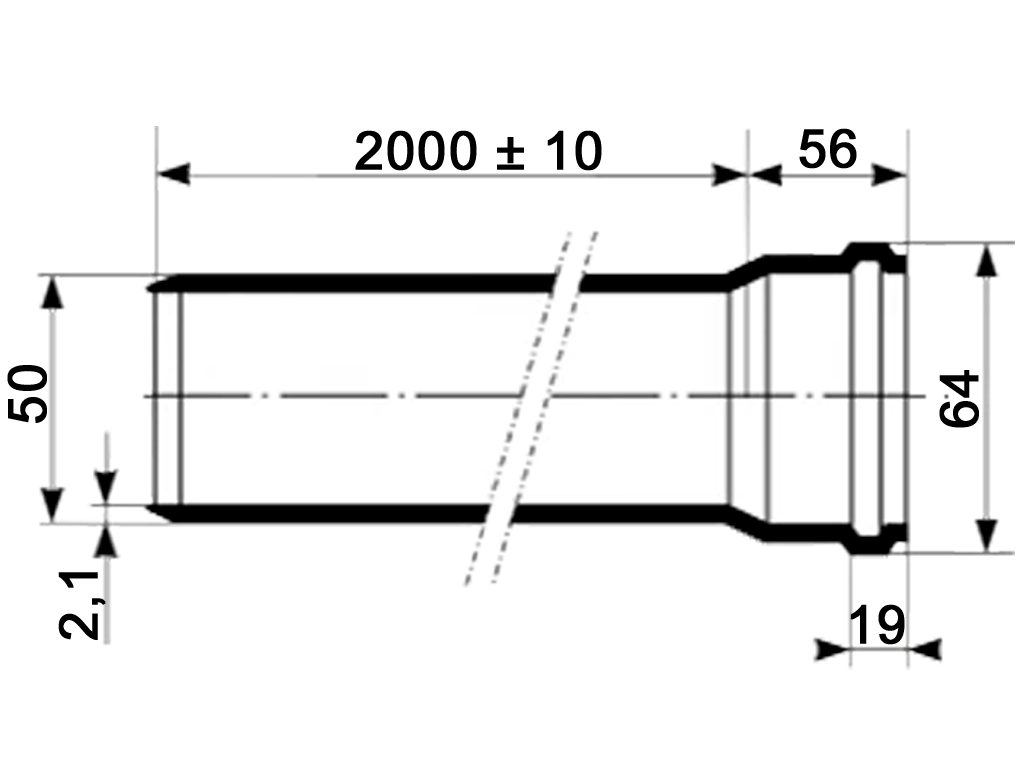 Труба ПП шумопоглощающая Ultra dB D50мм длиной l=2000мм, многослойная, для внутреней канализации