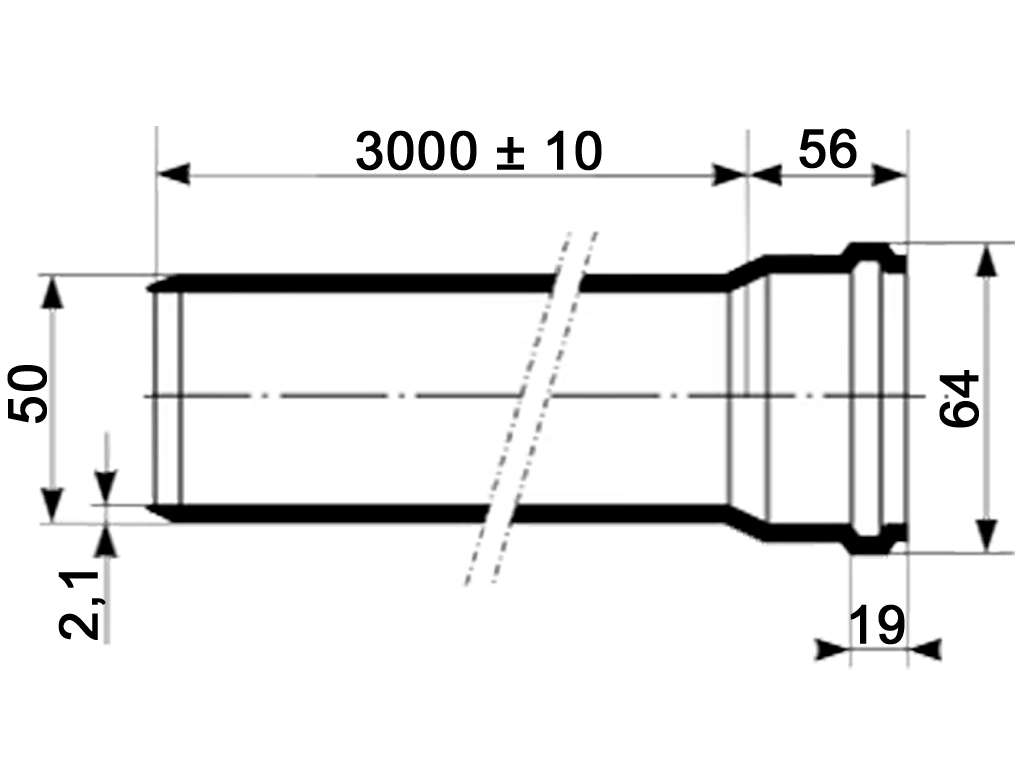 Труба ПП шумопоглощающая Ultra dB D50мм длиной l=2000мм, многослойная, для внутреней канализации