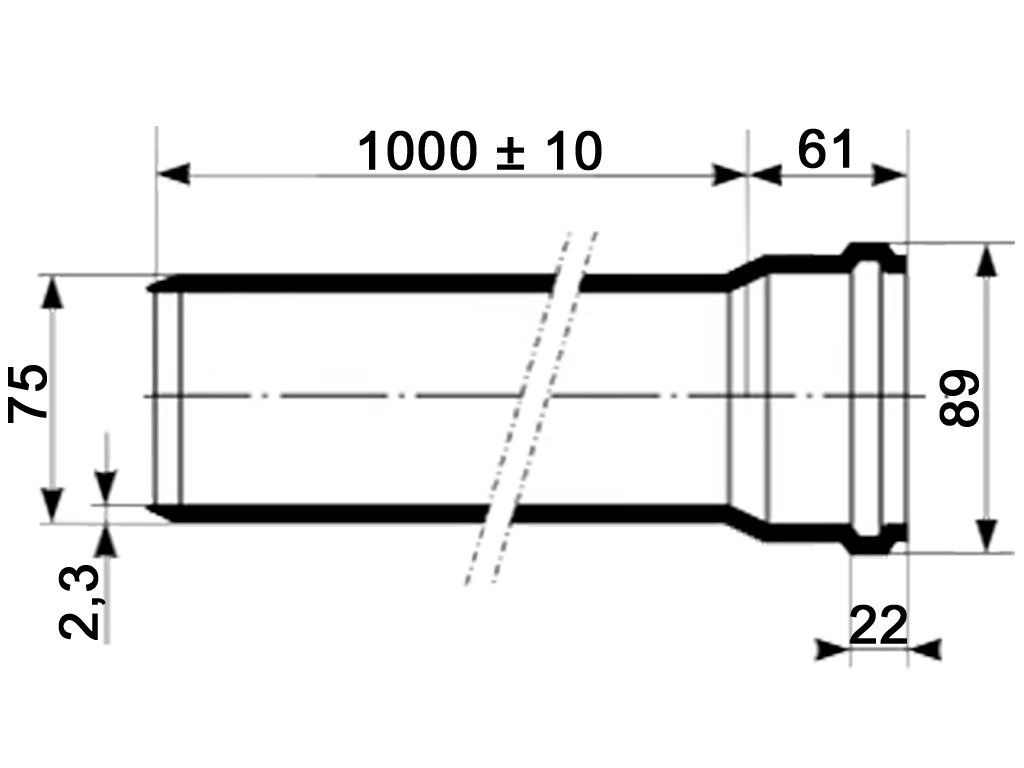 Труба ПП шумопоглощающая Ultra dB D75мм длиной l=1000мм, многослойная, для внутренней канализации