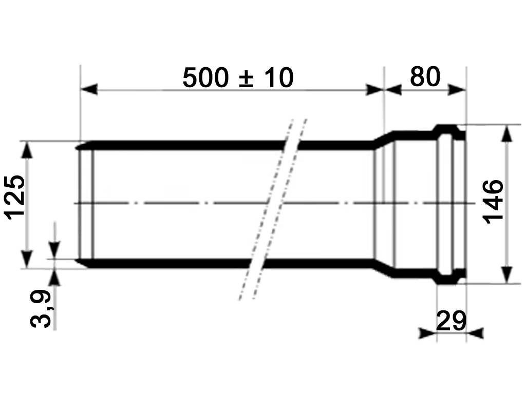 Teava PP fonoabsorbanta Ultra dB D125mm cu lungimea l=500mm, multistrat, pentru canalizare interioară