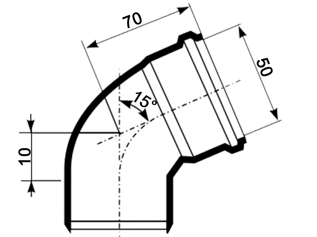 Отвод, ПП, D50мм, на 15 градусов, шумопоглощающий, для труб D50 использованных в внутренней канализации