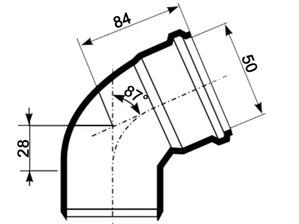 Отвод, ПП, D50мм, на 87 градусов, шумопоглощающий, для труб D50 использованных в внутренней канализации
