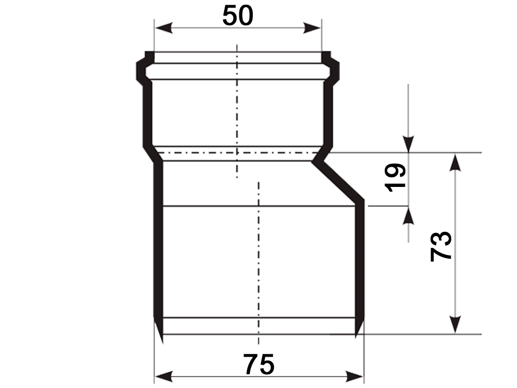 Редукция, ПП, D75-D50мм, Ultra dB, шумопоглощающий, для труб D75 и D50 использованных в внутренней канализации