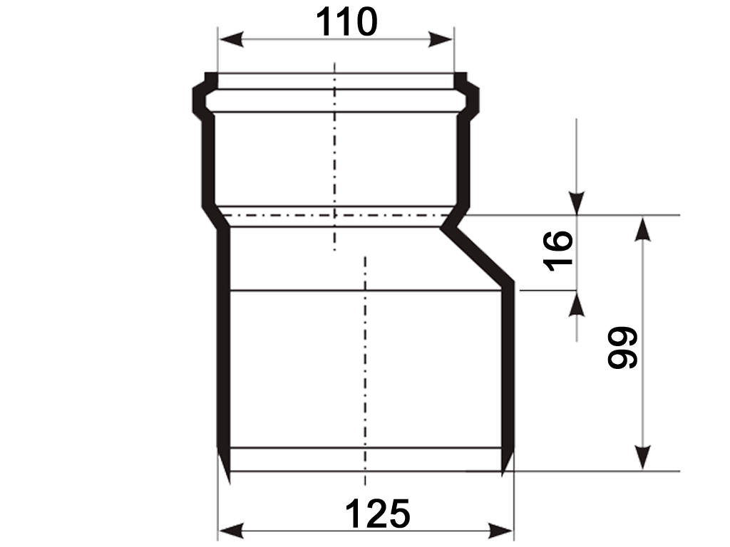 Reducție PP D125-D110mm, Ultra dB, fonoabsorbant, între tevi D125 și D110 fonoabsorbante folosite la canalizare interioară
