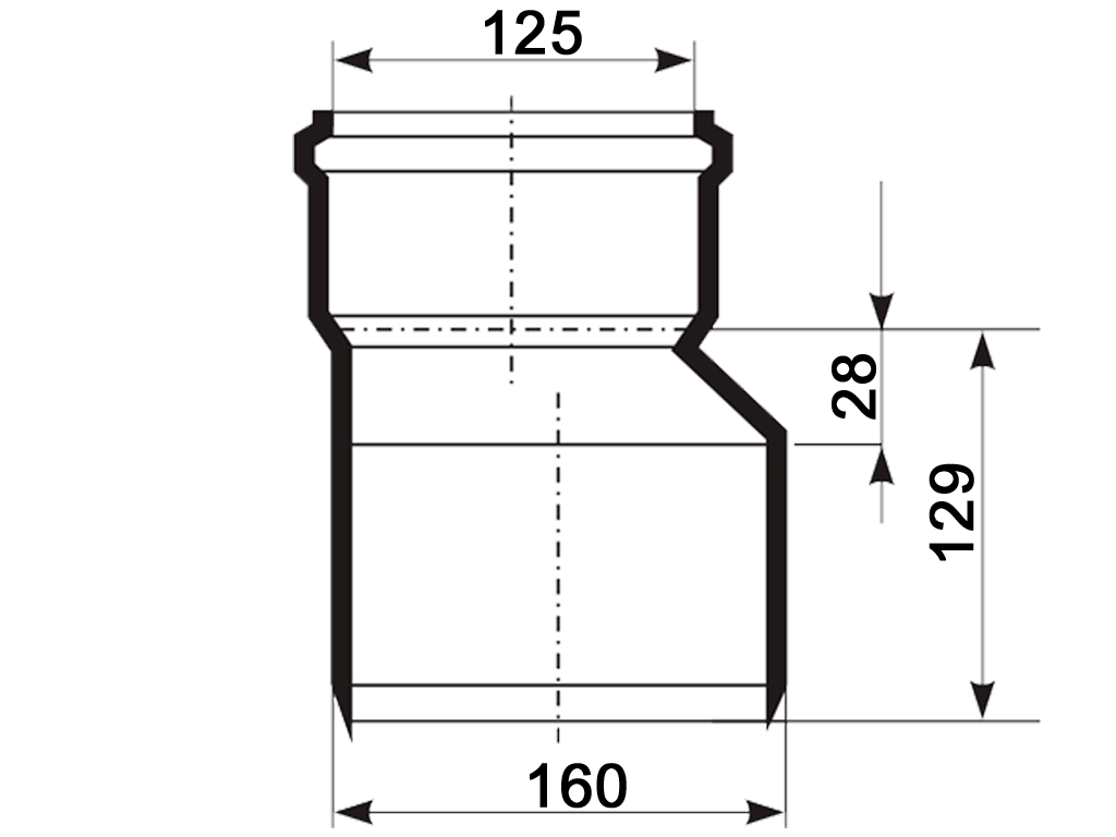 Переход, ПП, D160-D125мм, Ultra dB, шумопоглощающий, для труб D160 и D125 использованных в внутренней канализации
